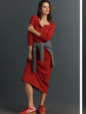 L*Space x Anthropologie Long Sleeve Maxi Dress in Red NWT